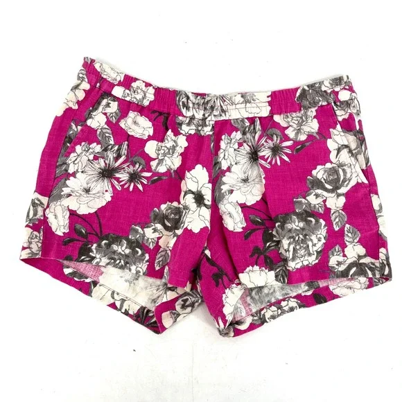 KUT from the Kloth Linen Blend Floral Shorts Women's Size 10 Pink Black White - Picture 1 of 8